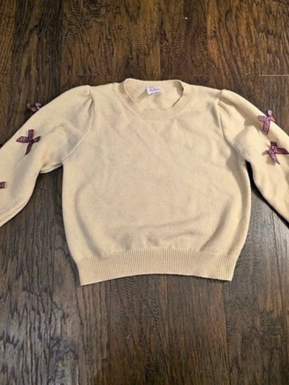 So Me Ribbon Sleeve Crewneck Sweater in Brown